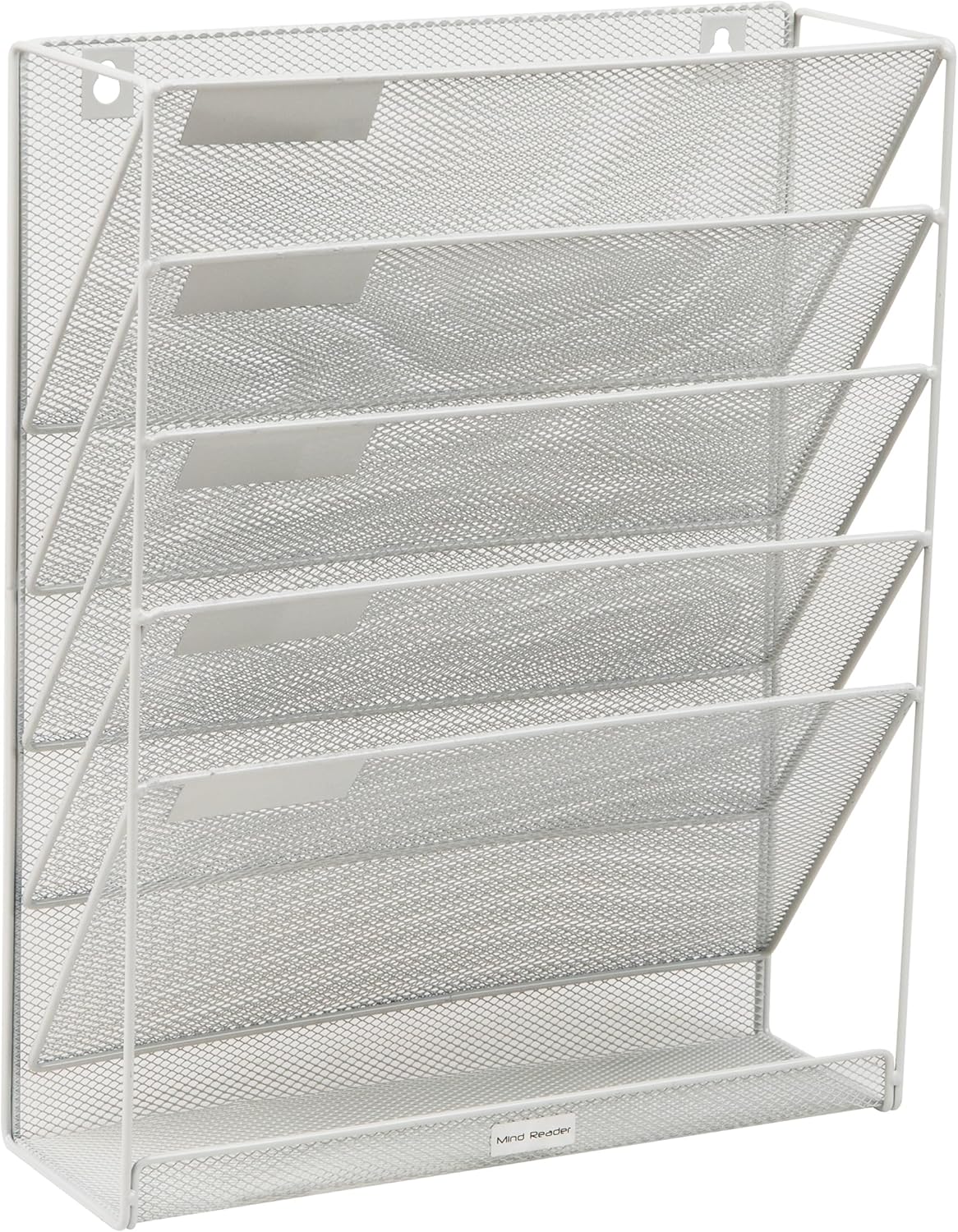 Mind Reader 5-Pocket Vertical File Storage, Desktop Organizer, Wall Mount, Office, Metal Mesh, Pink