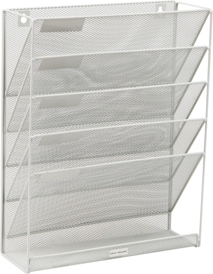Mind Reader 5-Pocket Vertical File Storage, Desktop Organizer, Wall Mount, Office, Metal Mesh, Pink