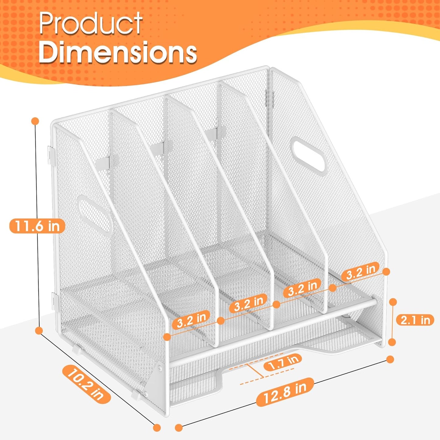 Desk File Folder Holder Organizer-5 Vertical Compartments Racks and Paper Letter Tray,Mesh Magazine File Holder Sorter,Desktop Accessories & Workspace Organizers for Home,Office,School-Black