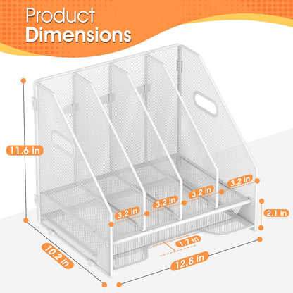 Desk File Folder Holder Organizer-5 Vertical Compartments Racks and Paper Letter Tray,Mesh Magazine File Holder Sorter,Desktop Accessories & Workspace Organizers for Home,Office,School-Black
