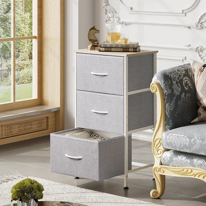 WLIVE Dresser with 3 Drawers, Fabric Nightstand, Cabinet with Wheels, Organizer Storage Dresser for Bedroom, Office, Entryway, Closets, Sturdy Steel Frame, Wood Top, Easy Pull Handle, White