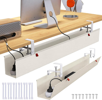 Under Desk Cable Management Tray - Under Desk Cord Management - Clamp/Screw Mount - Fabric Wire Management - Cable Raceways Tray Cord Hiders for Office/Home (Black, 35.8"×5.6")
