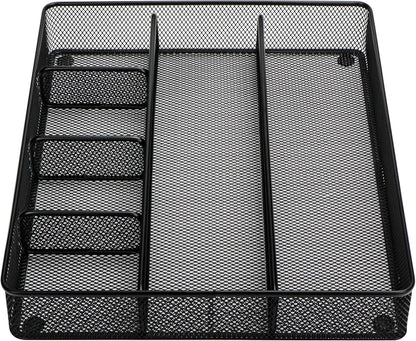 Annova Desk Drawer Organizer Tray for Office Organization - Metal Mesh - Storage Tray with Dividers for Pens, Desktop Accessories, Bathroom, Kitchen, Makeup and Office Supplies (Small, Gold)