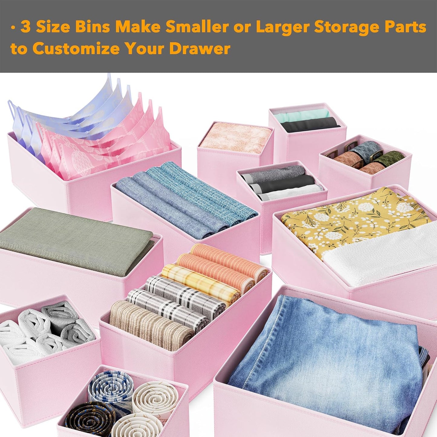 SpaceAid Drawer Organizer for Clothes, 18 Pack Dresser Drawer Organizer Bins, Closet Organizers and Storage Dividers for Clothing, Underwears, Socks (Beige)