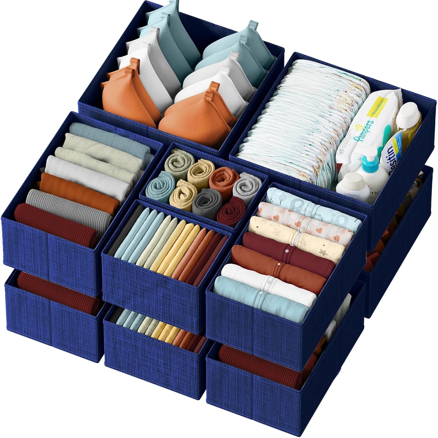 Drawer Organizer Clothes Set of 12 Grey - Dresser Organizer For Nursery, Bedroom, Closet - The Perfect Baby Clothes Organizer and Storage & General Nursery Organization or Dresser Drawer Organizers