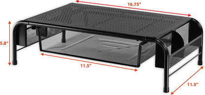 Simple Houseware Metal Desk Monitor Stand Riser with Organizer Drawer, Black, 2 Packs