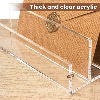 Acrylic Mail Organizer File Sorters for Desk,3-Section Laddered Desktop Vertical Letter Holder,Desk Organizer Workspace Organizer