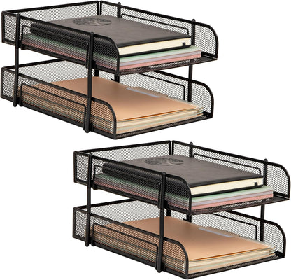 Mind Reader Paper Tray, Desk Organizer, Stackable, Storage, Office, Metal Mesh, 10.5" L x 13.25" W x 7.5" H, Set of 2, Black
