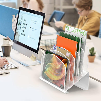 Delifox Inclined Desk File Organizer,Vertical File Folder Holder Stand Metal Rack File Sorter for Office Classroom Desktop Organization