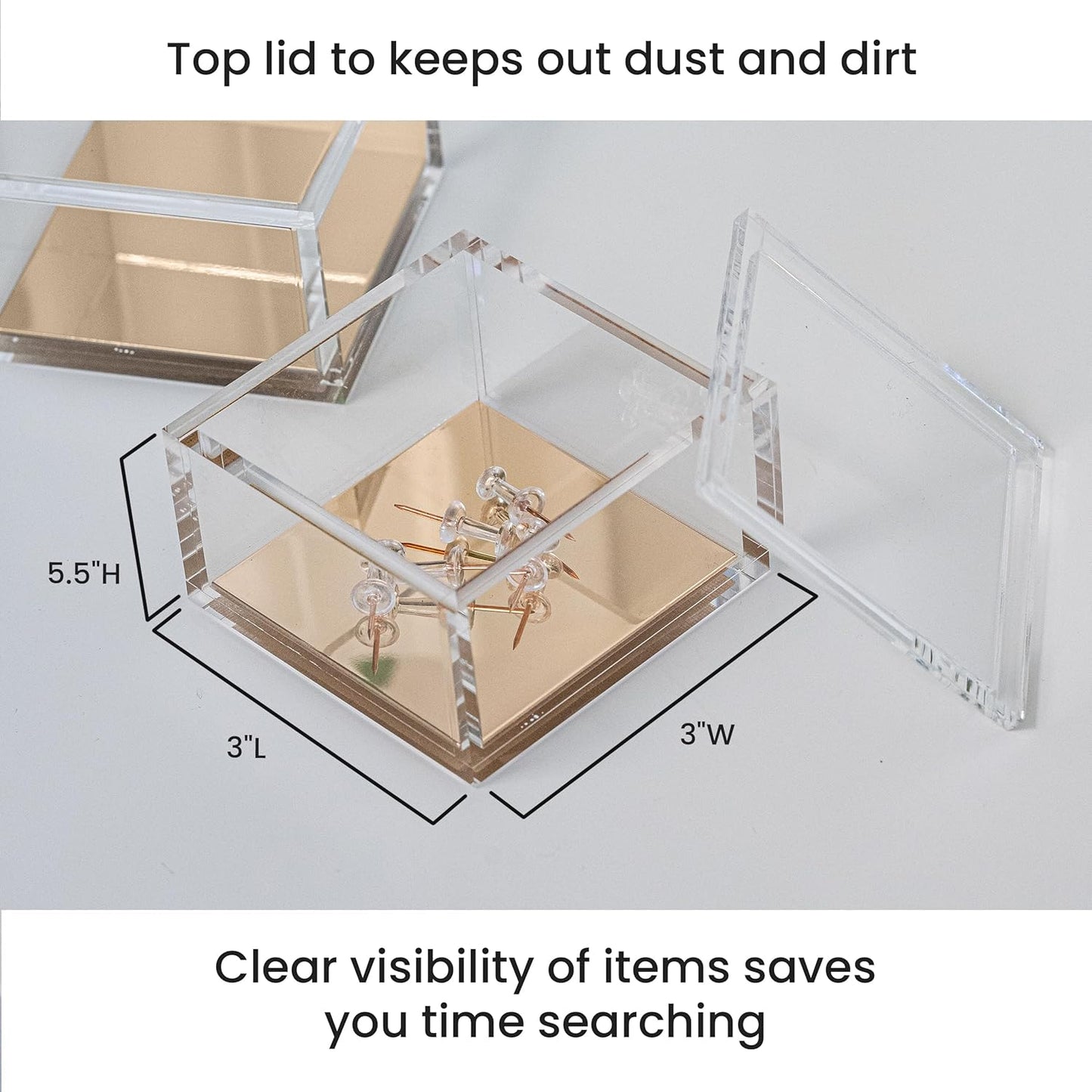 OfficeGoods 3-Tier Stackable Acrylic Holder- Stylish Desk Organizer and Storage for Office or Home – Transparent Round Design with Gold Metal Base