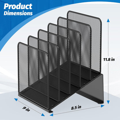 Inclined 5-Section Desk File Organizer, Vertical File Folder Holder File Sorter File Organizer for Desk Desktop Organization for Office Classroom