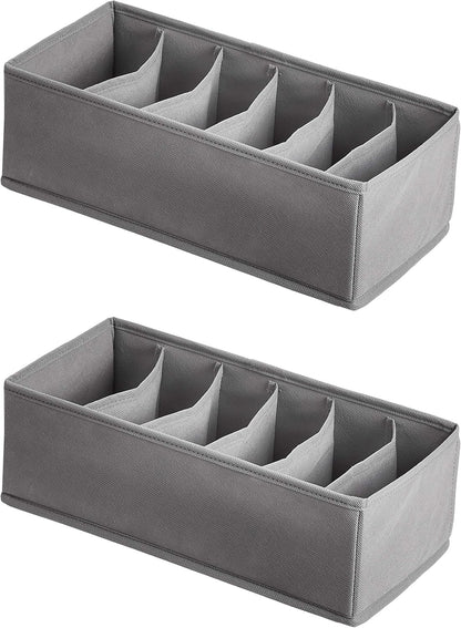 Amazon Basics Collapsible Cloth Drawer Organizer Boxes for Socks, Underwear and Baby Clothes, Storage Bins, Gray, Set of 6