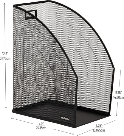 Mind Reader Vertical File Organizers, Desktop File Holders for Folders, Magazines, and Paperwork, Workspace Organizer, Metal Mesh, Set of 2, Black