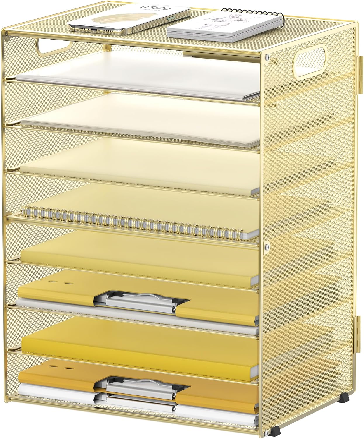 DALTACK 9-Tier Paper Organizer for Desk, Mesh Letter Tray Desk Organizer with Handles, Space-Saving File Organizer for Office Home School Classroom, Black