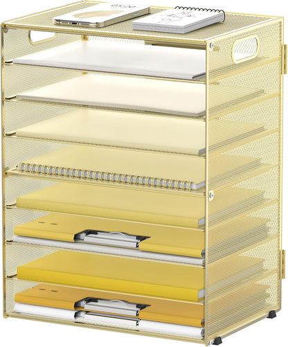 DALTACK 9-Tier Paper Organizer for Desk, Mesh Letter Tray Desk Organizer with Handles, Space-Saving File Organizer for Office Home School Classroom, Black