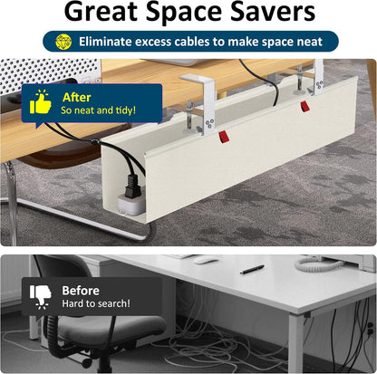 Under Desk Cable Management Tray - Under Desk Cord Management - Clamp/Screw Mount - Fabric Wire Management - Cable Raceways Tray Cord Hiders for Office/Home (Black, 35.8"×5.6")
