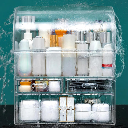 Clear Large Acrylic Makeup Organizer With Lid Cosmetic Storage Drawers Portable Makeup Organizers Dustproof And Waterproof Box For Women