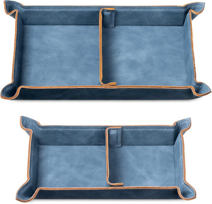 Navaris Faux Leather Tray Set - 2 Valet Organizer Trays for Bedside Table Desk with Dividers- Store Keys, Change, Wallet, Phone, Glasses - Gray