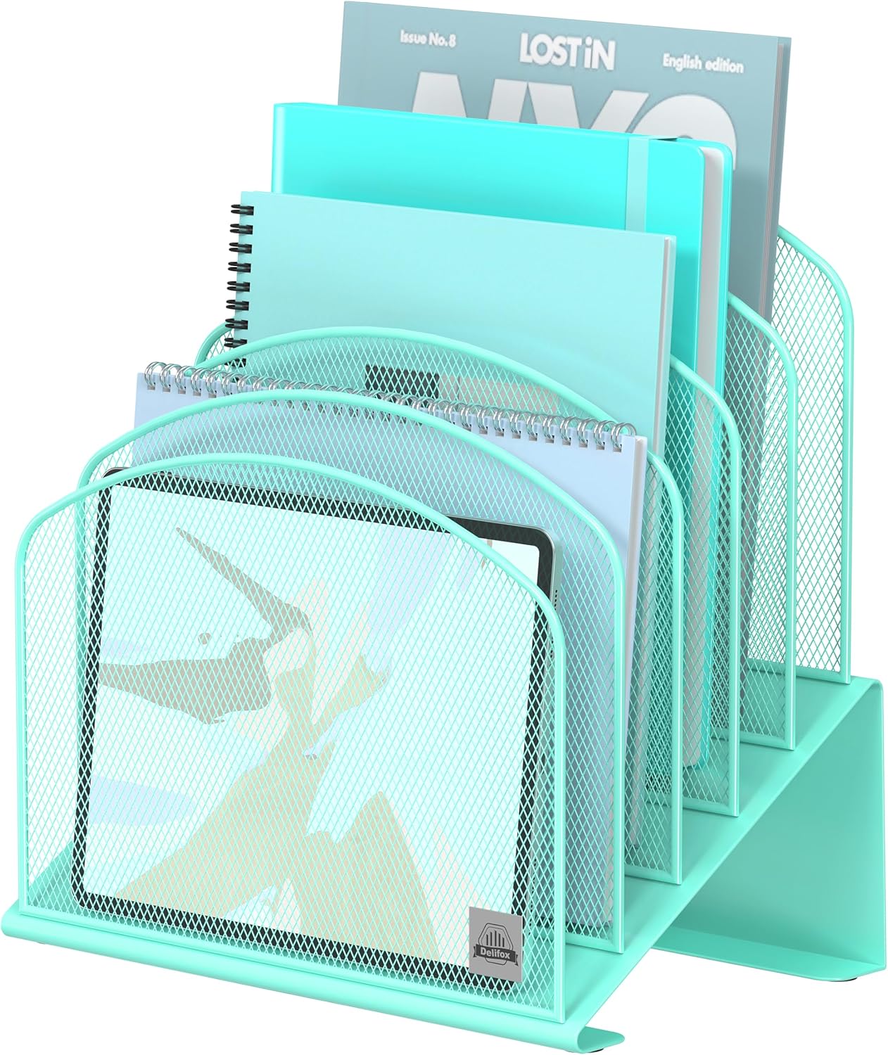 Delifox Inclined Desk File Organizer,Vertical File Folder Holder Stand Metal Rack File Sorter for Office Classroom Desktop Organization