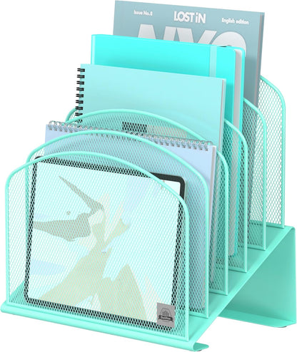Delifox Inclined Desk File Organizer,Vertical File Folder Holder Stand Metal Rack File Sorter for Office Classroom Desktop Organization