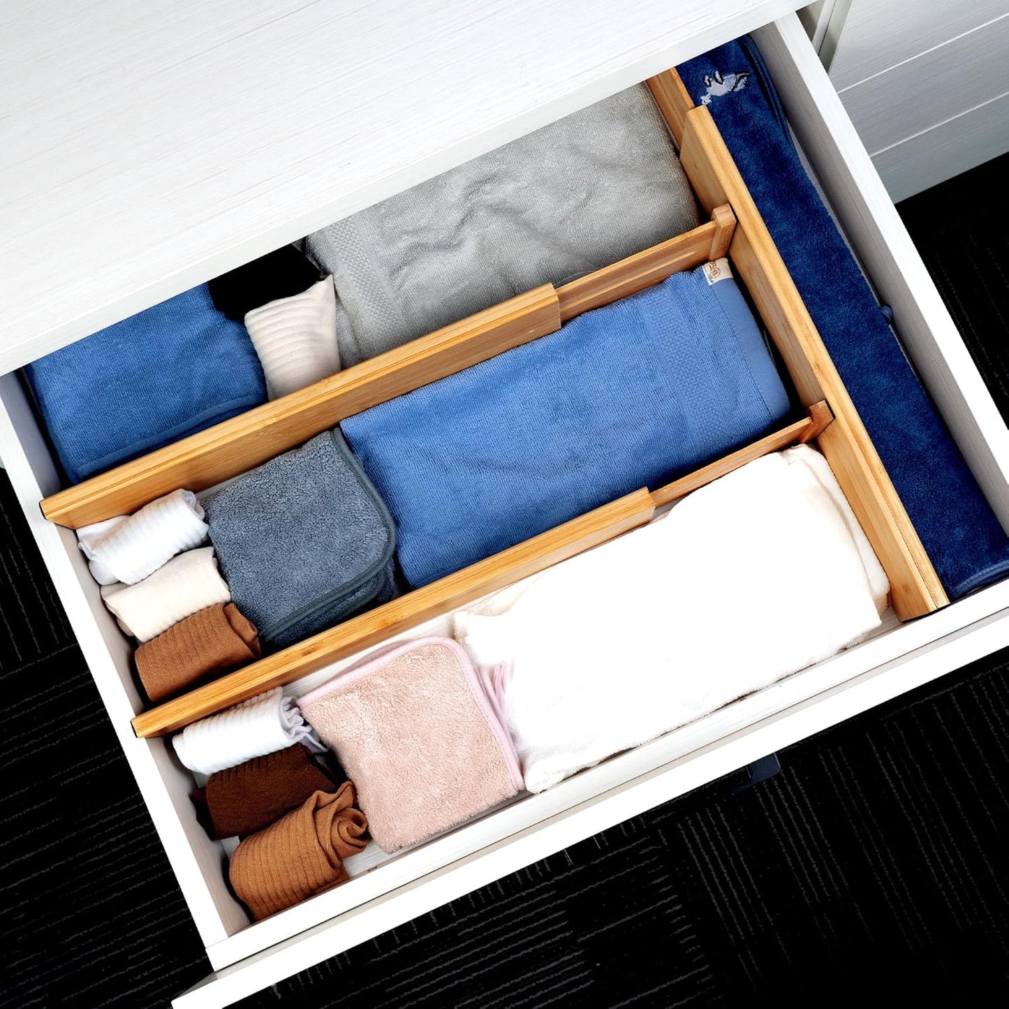 Utoplike 4 pcs Bamboo Kitchen Drawer Dividers Large, Adjustable Drawer Organizers, Spring Loaded, Expandable Organization Works in Kitchen, Dresser, Bathroom, Bedroom, Drawer, Desk