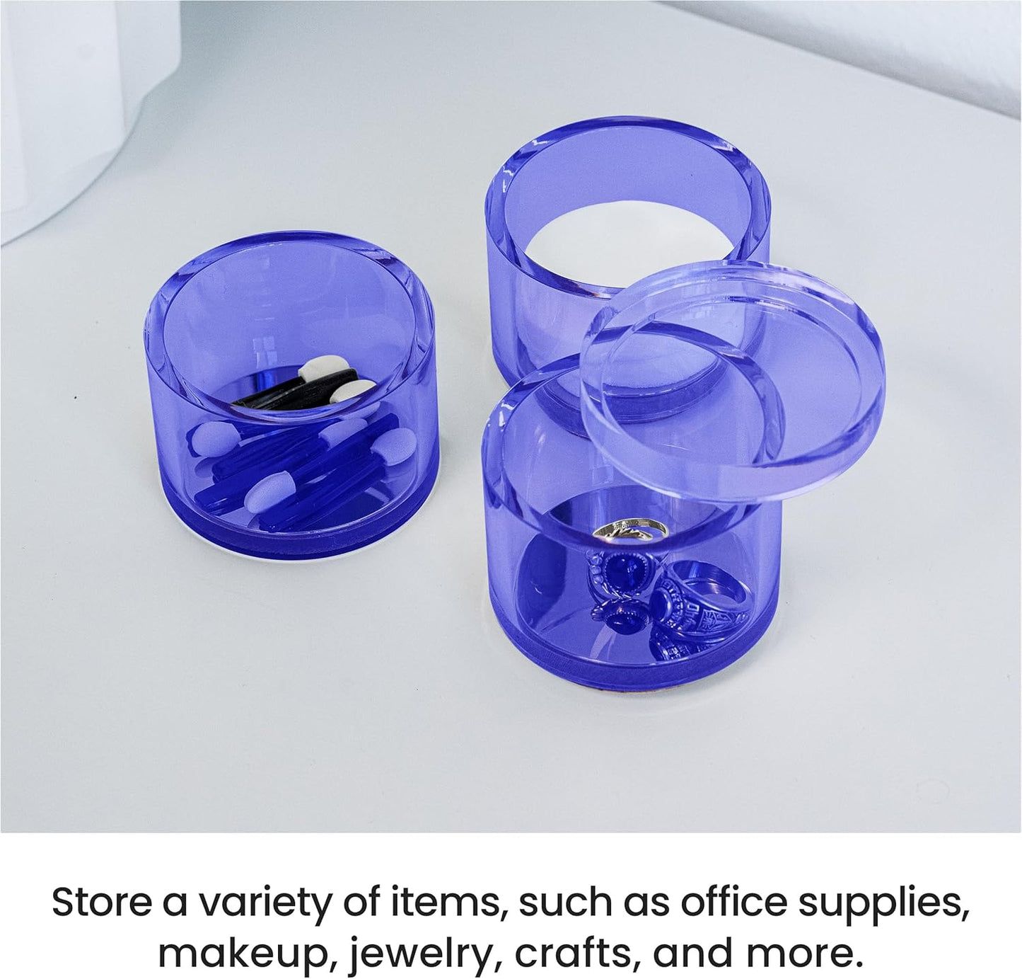 OfficeGoods 3-Tier Stackable Acrylic Holder- Stylish Desk Organizer and Storage for Office or Home – Transparent Round Design with Gold Metal Base