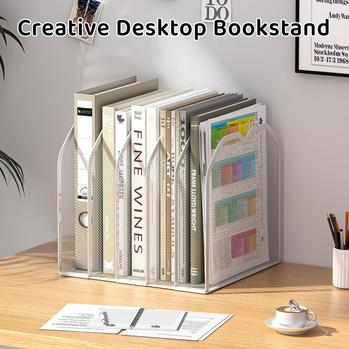 FANXIYQ Metal 7-Section File Folder Organizer for Desk | Vertical Office File Holder | Heavy-Duty Mesh Document Sorter for Books, Binders, Laptops | Black Desk Organizer (12.8”x8.5”x7.9”)