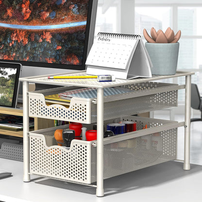 Simple Houseware Stackable 3 Tier Sliding Basket Organizer Drawer, Silver