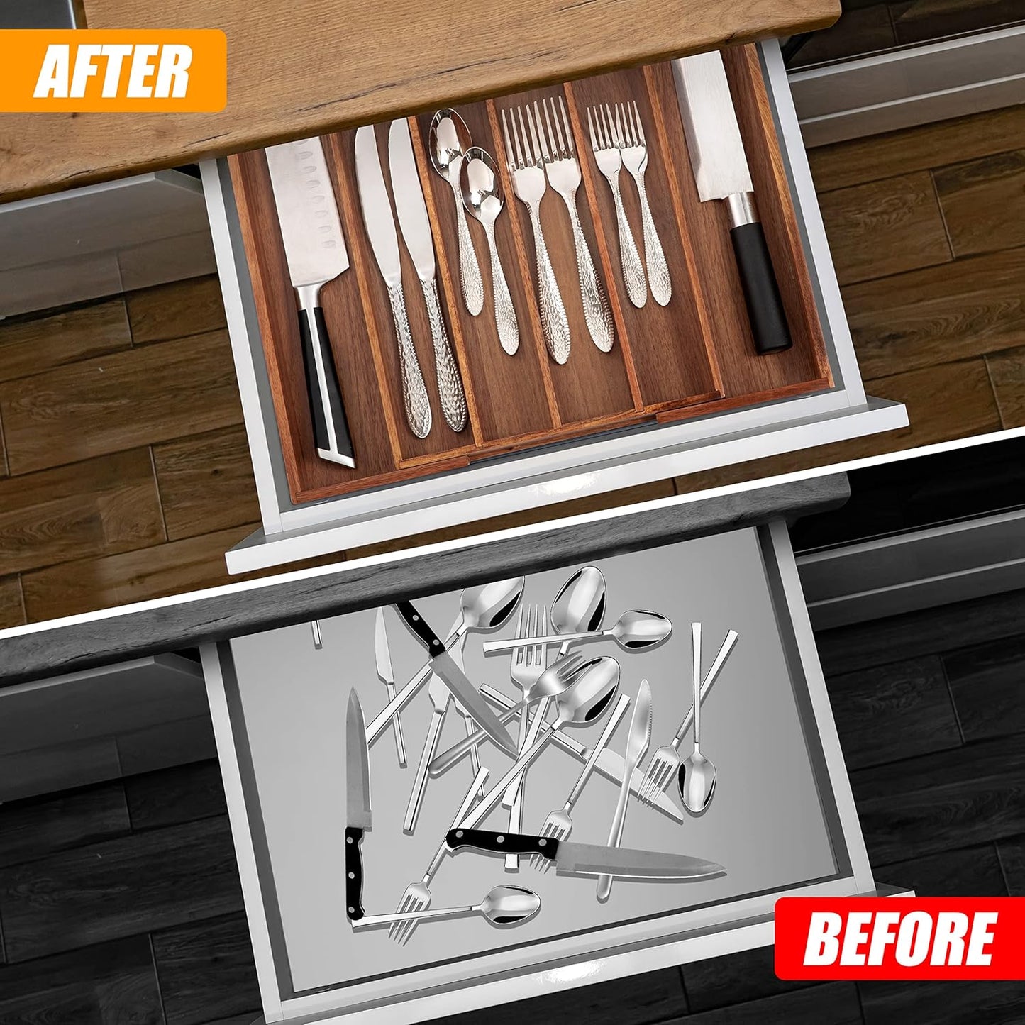 Kitchen Silverware Drawer Organizer and Storage Flatware Cutlery Utensil Holder Spice Rack Containers Bathroom Counter Cabinet Office Desk Makeup Drawer Tray Kitchen and Dining Tools Decor Accessories