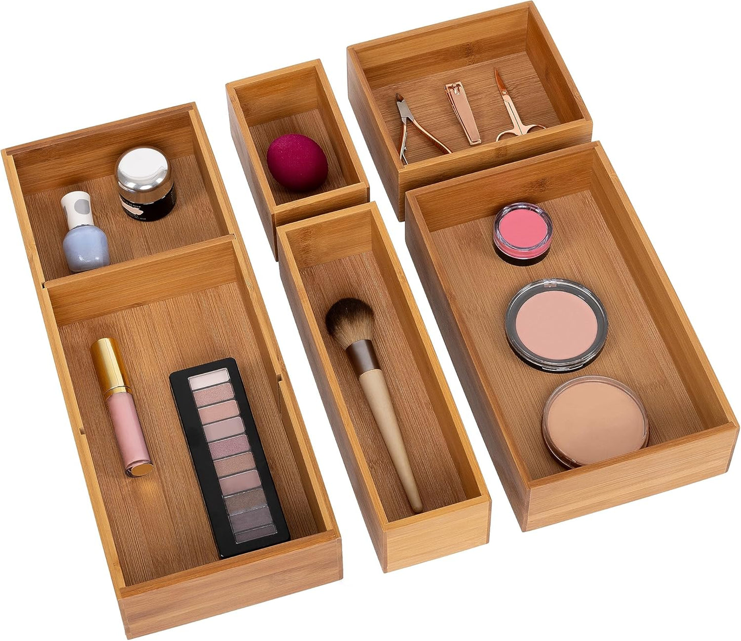 Seville Classics Bamboo Premium Organizer Storage Bins for Kitchen Silverware, Pantry, Closet, Office Desk, Pens, Utensils, Makeup, K Cup, Bamboo, Bag Holder Bin Set (4 Piece)