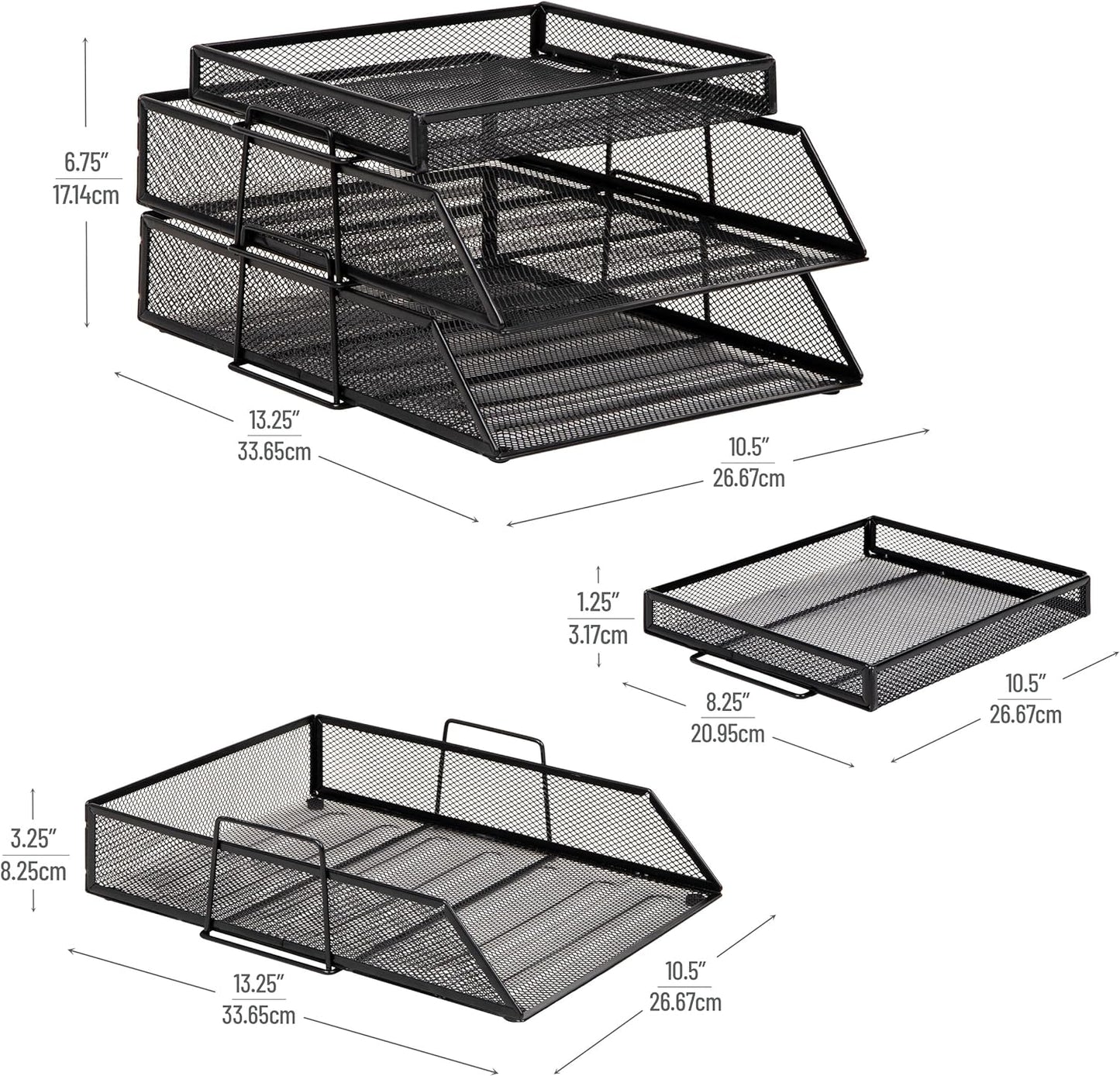 Mind Reader 2 Tier Paper Tray with Top Supply Compartment, Desktop File Organizer, Metal Mesh, Black