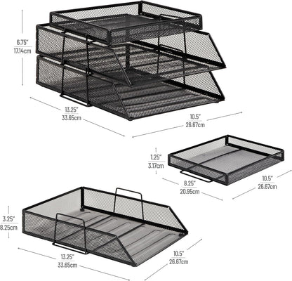 Mind Reader 2 Tier Paper Tray with Top Supply Compartment, Desktop File Organizer, Metal Mesh, Black