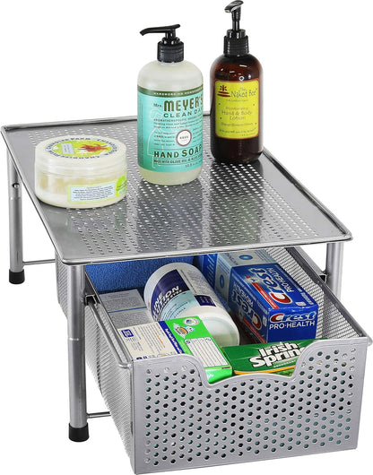 Simple Houseware Stackable 3 Tier Sliding Basket Organizer Drawer, Silver