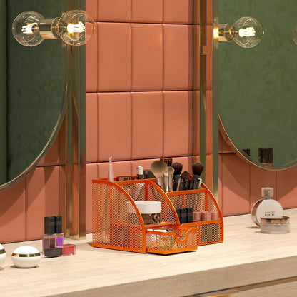 EasyPAG Mesh Desk Organizer with Drawer Multi-functional Pen Holder Stationery Organizer for Office School Supplies 6 Compartments Dorm Organizers and Storage for Desk, Black