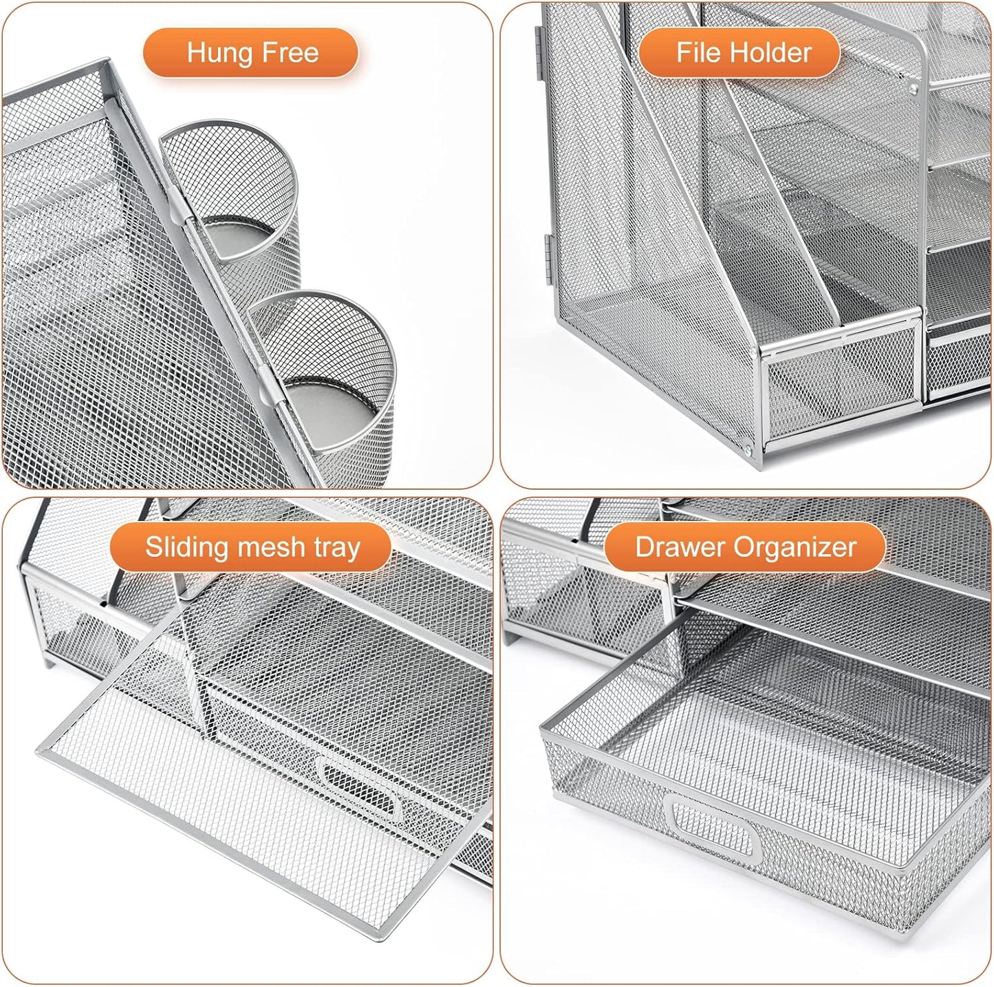 Marbrasse Desk Organizer with File Holder, 5-Tier Paper Letter Tray Organizer with Drawer and 2 Pen Holder, Mesh Desktop Organizer and Storage with Magazine Holder for Office Supplies(Black)
