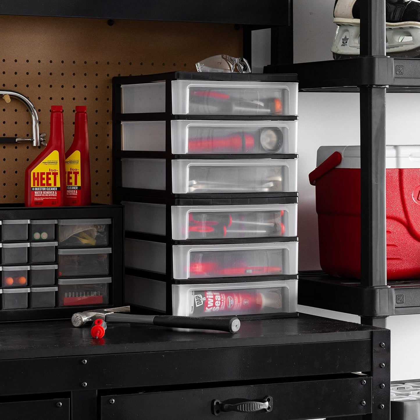 IRIS USA Plastic Stacking Desk Top 3-Drawer Storage Organizer, 2-Pack, for Makeup Vanity Nail Polish Bathroom Stationery Art Craft Supplies Kitchen Office Garage and Small Organization, Small, Black