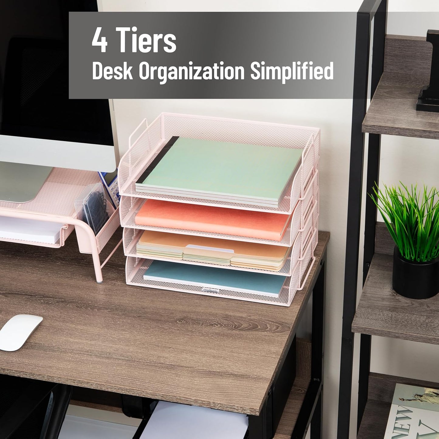 Mind Reader Stackable Paper Tray, Desktop Organizer, File Storage, Office, Metal Mesh, 4 Pcs., Black