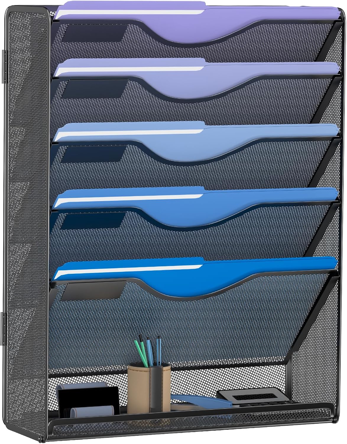 Gawerk 5 Tier Hanging Wall File Organizer, Mesh Mail Paper Orgnization Hanging File Folder Holder for Home Office, Black