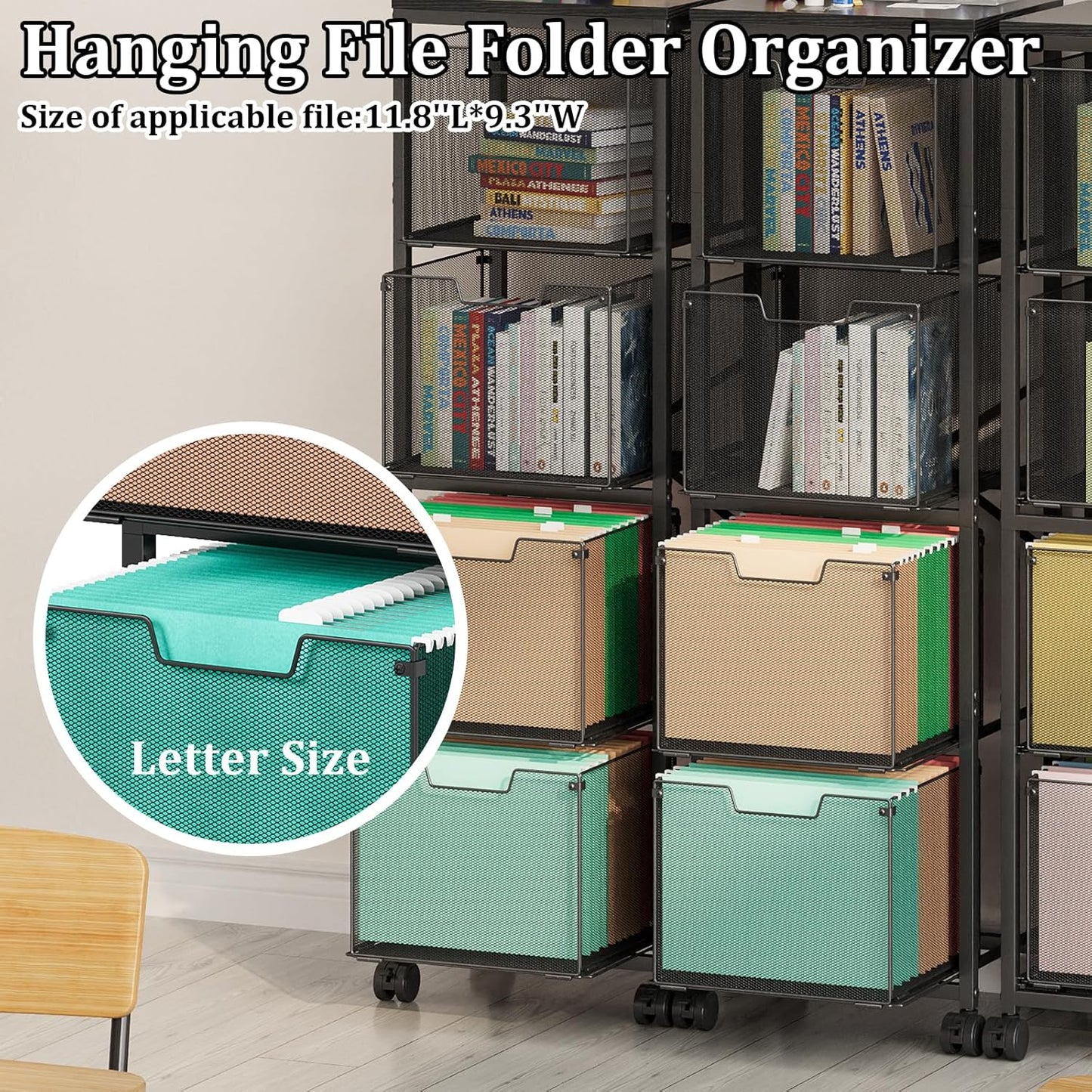 Sbanmao Rolling File Cart with 2 Storage Drawers, Mobile File Cabinet with Wheels, Hanging File Folder Organizer, Under Desk Storage, Printer Stand Utility Cart Filing Cabinet for Home Office,Black