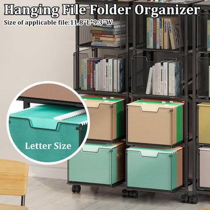 Sbanmao Rolling File Cart with 2 Storage Drawers, Mobile File Cabinet with Wheels, Hanging File Folder Organizer, Under Desk Storage, Printer Stand Utility Cart Filing Cabinet for Home Office,Black