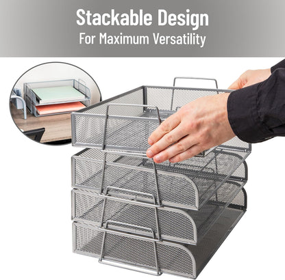 Mind Reader Stackable Paper Tray, Desktop Organizer, File Storage, Office, Metal Mesh, 4 Pcs., Black