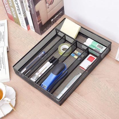 WuGeShop Expandable Office Drawer Organizer, 6 to 7 Compartments Adjustable Mesh Desk Drawer Organizer, Good Desk Organizer for Office Supplies and Art Supplies