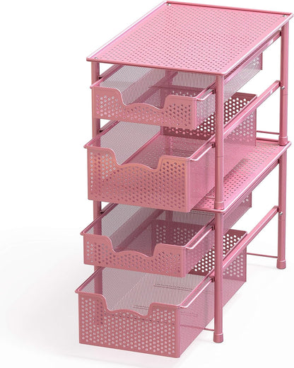 Simple Houseware Stackable 3 Tier Sliding Basket Organizer Drawer, Silver