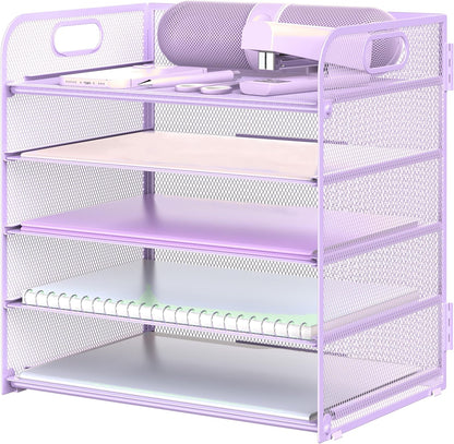 Letter Tray Paper Organizer 5-Tier Desk Organizer File Organizer Paper Holder with Handle, Metal Desktop Document Shelf Tray Office Classroom Organization - Black