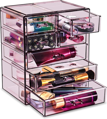 Sorbus Acrylic Makeup Organizer Set, 6-Drawer Vanity & Countertop Cosmetic Storage with Small & Wide Drawers, Clear Makeup Storage for Brushes, Lipsticks, Jewelry – Holiday Gift for Women & Teens