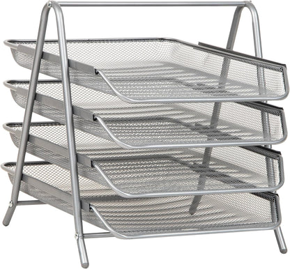Mind Reader 4-Tier Paper Tray, Desktop Organizer, File Storage, Workspace, Office, Metal Mesh, 12"L x 13.75"W x 12.5"H, Black