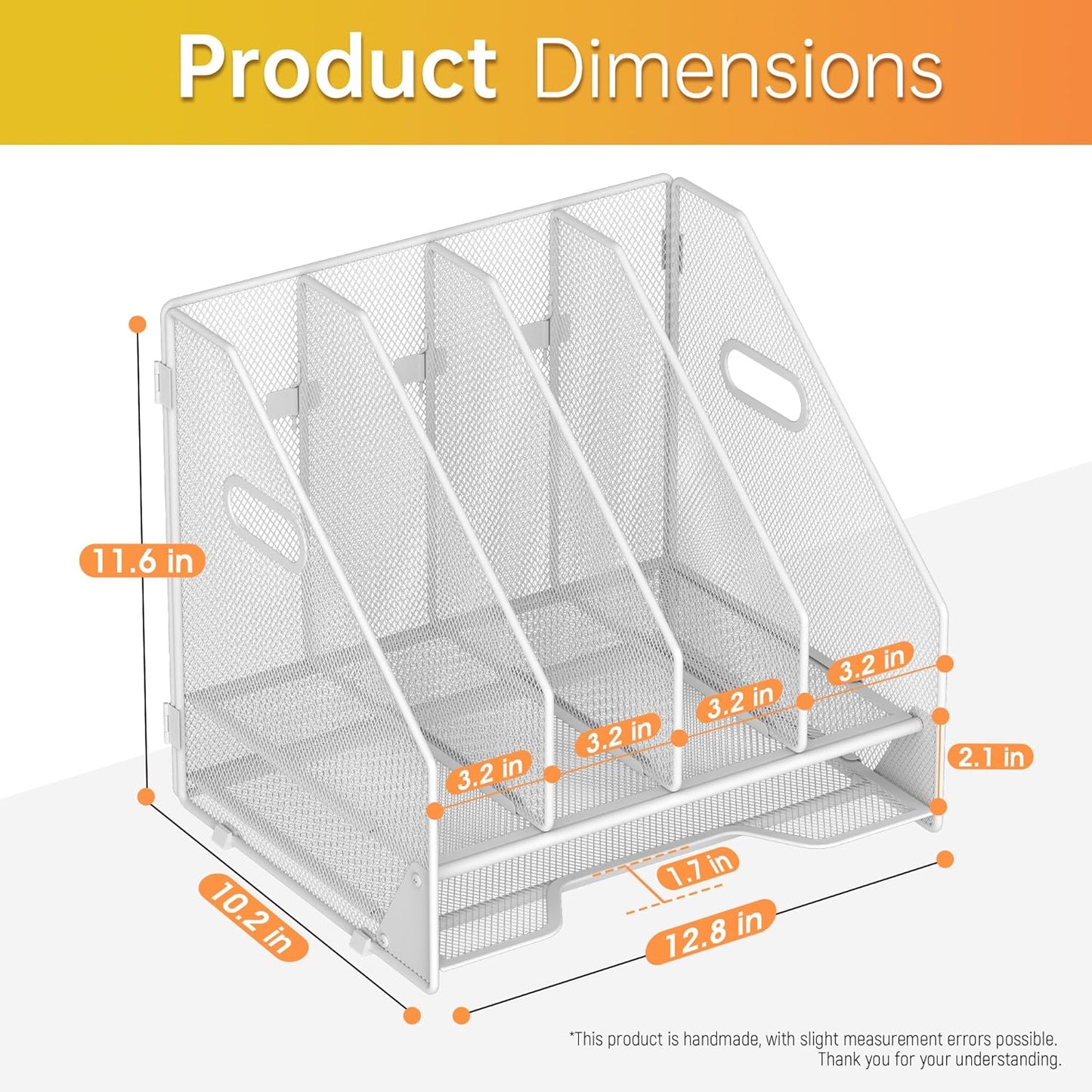 Docnest Desk File Holder Sorter, 4 Vertical Compartments Rack with Letter Tray, Mesh Magazine File Holder with Handle,Workspace Organizers,Desk Organizers for Paper, Mail, Documents-Black