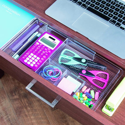 iDesign Expandable Makeup Drawer Organizer, Shallow Tray for Bathroom or Vanity Storage - Clear