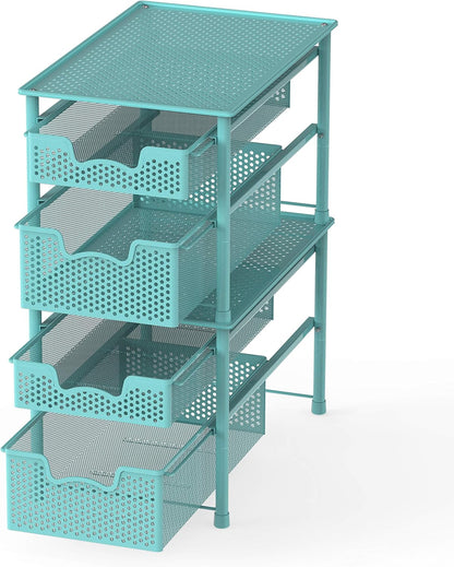 Simple Houseware Stackable 3 Tier Sliding Basket Organizer Drawer, Silver