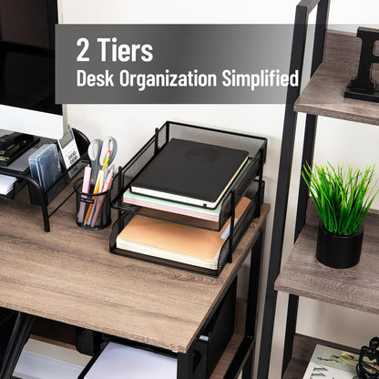 Mind Reader Paper Tray, Desk Organizer, Stackable, Storage, Office, Metal Mesh, 10.5" L x 13.25" W x 7.5" H, Set of 2, Black